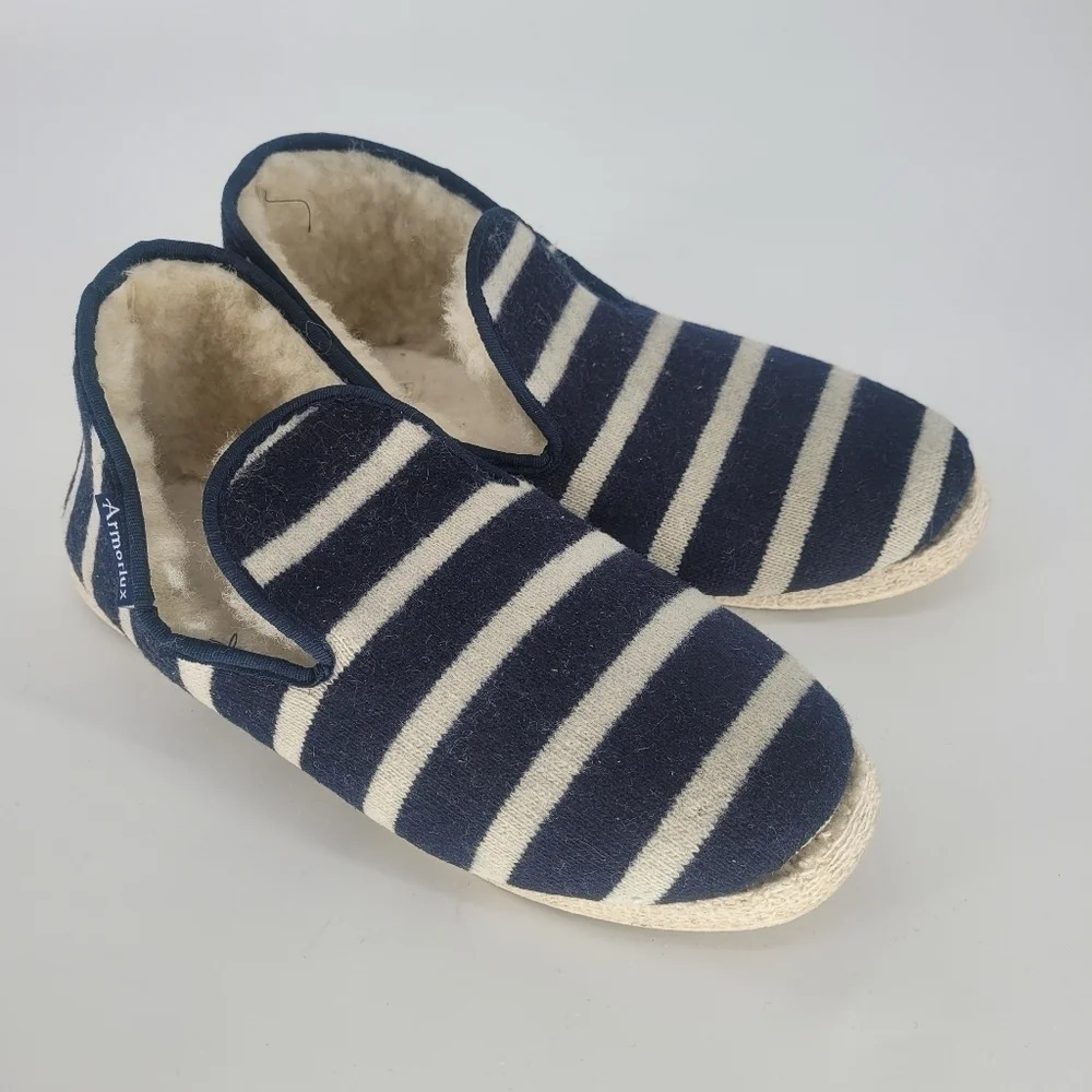 ARMOR lux wool slippers navy white stripe 47